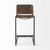 35" Brown Leather And Steel Bar Chair - Homeroots - Flyclothing LLC