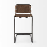 35" Brown Leather And Steel Bar Chair - Homeroots