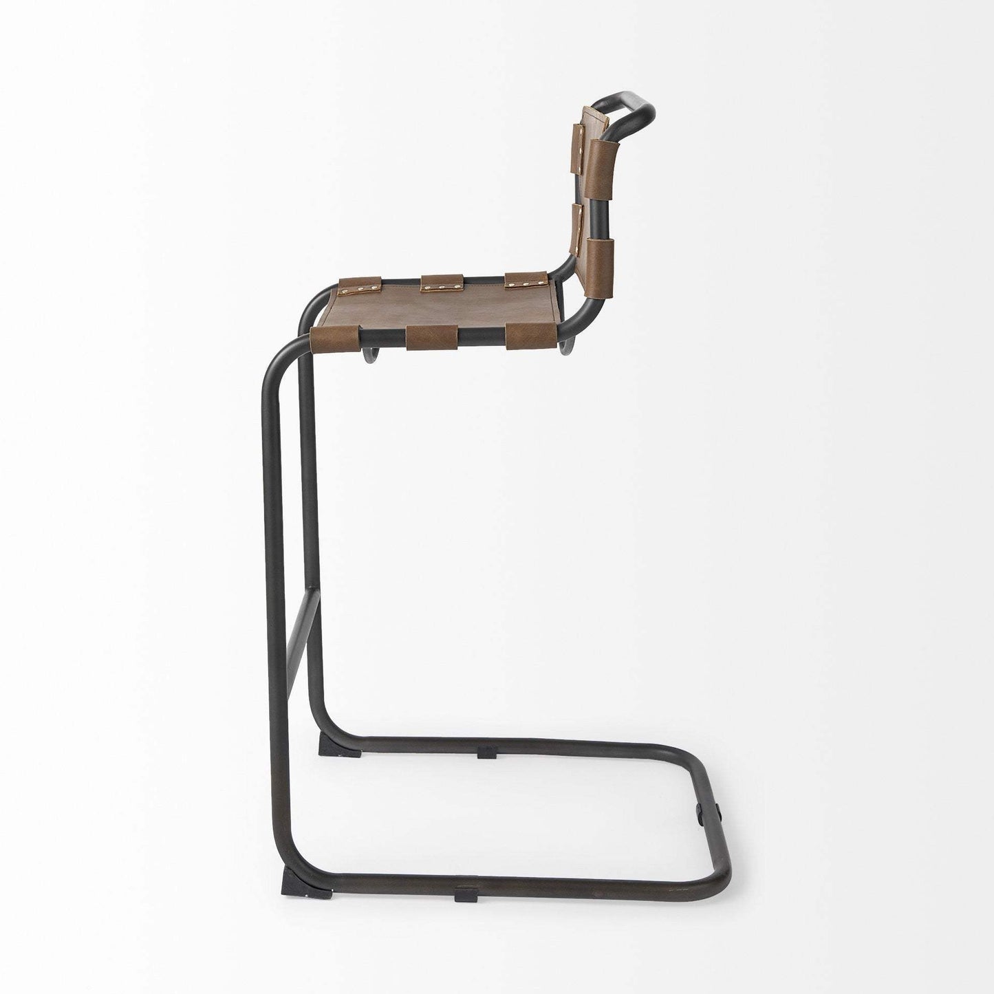 35" Brown Leather And Steel Bar Chair - Homeroots - Flyclothing LLC