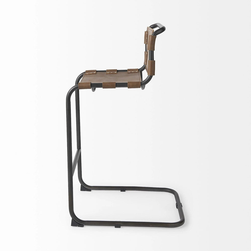 35" Brown Leather And Steel Bar Chair - Homeroots - Flyclothing LLC