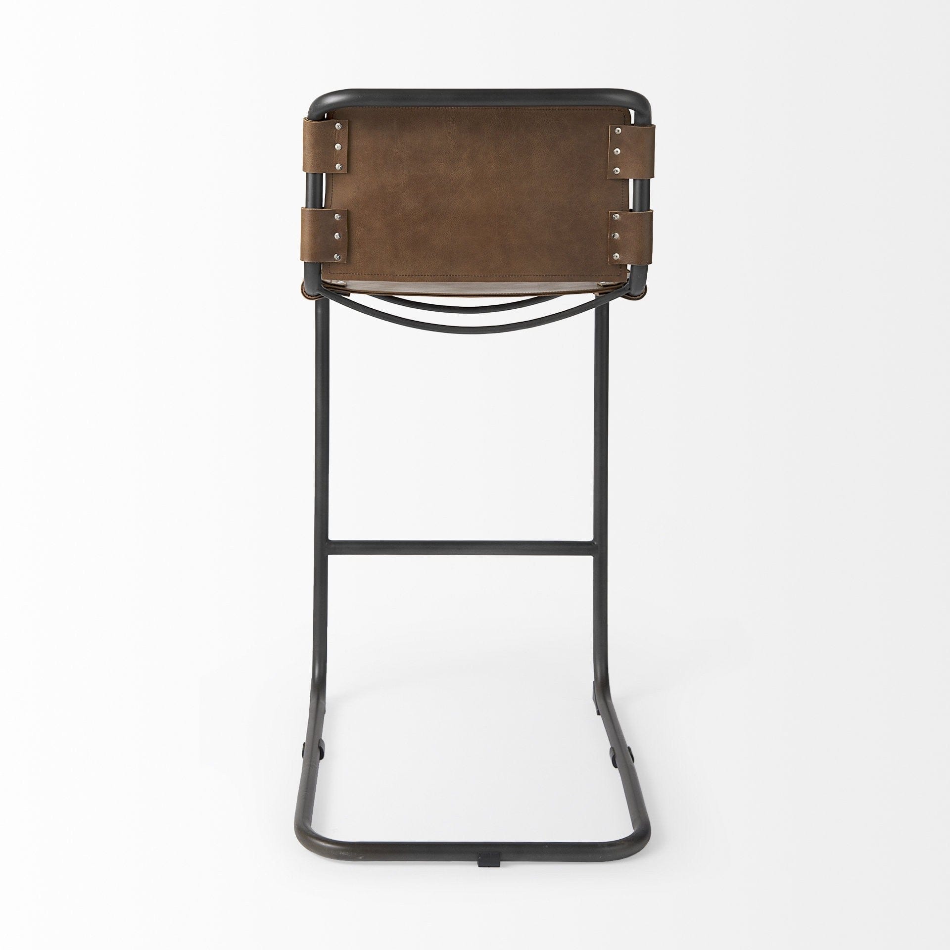 35" Brown Leather And Steel Bar Chair - Homeroots - Flyclothing LLC