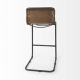 35" Brown Leather And Steel Bar Chair - Homeroots - Flyclothing LLC