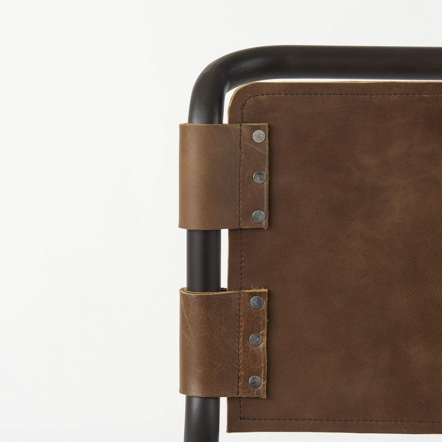 35" Brown Leather And Steel Bar Chair - Homeroots - Flyclothing LLC