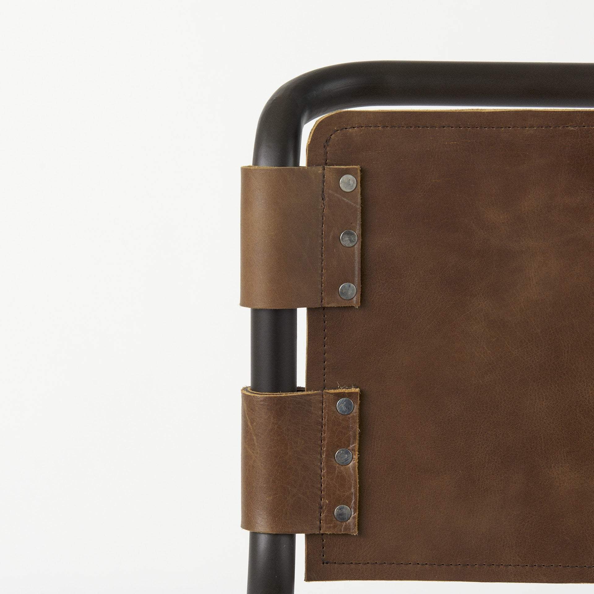 35" Brown Leather And Steel Bar Chair - Homeroots - Flyclothing LLC