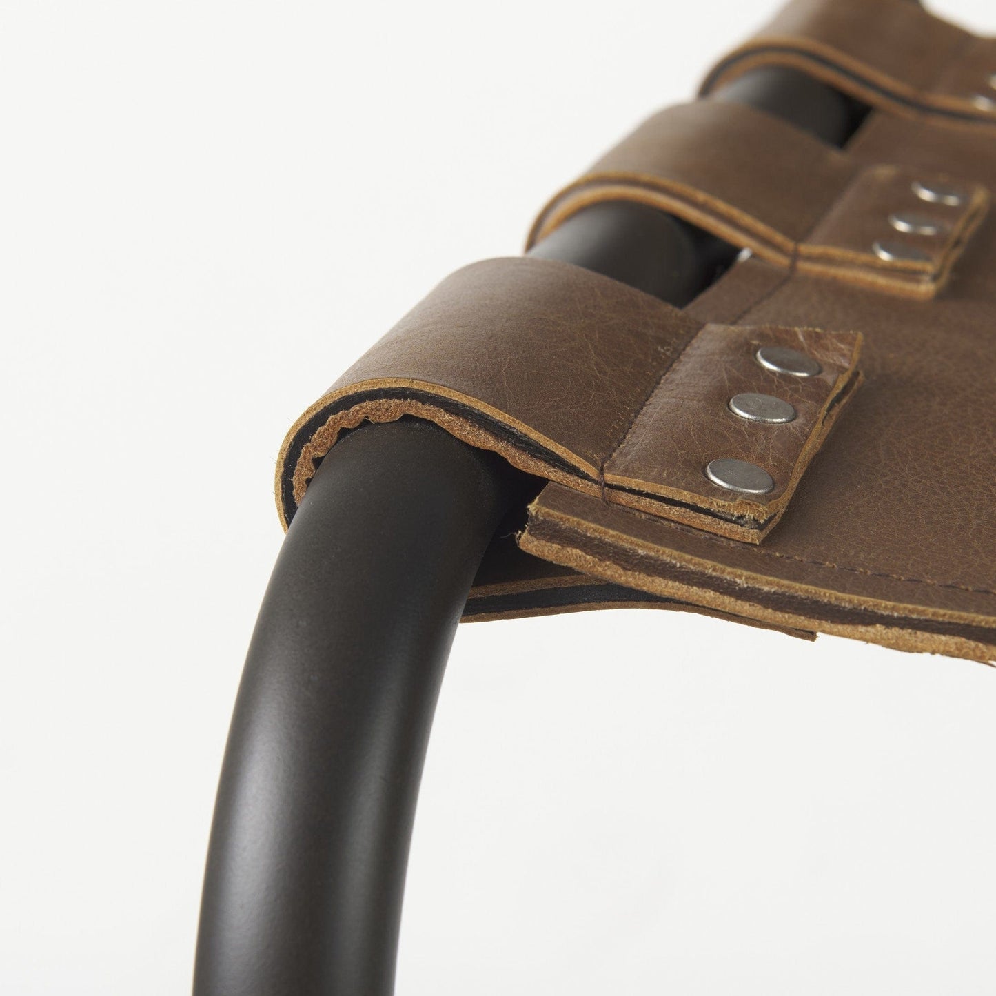 35" Brown Leather And Steel Bar Chair - Homeroots - Flyclothing LLC