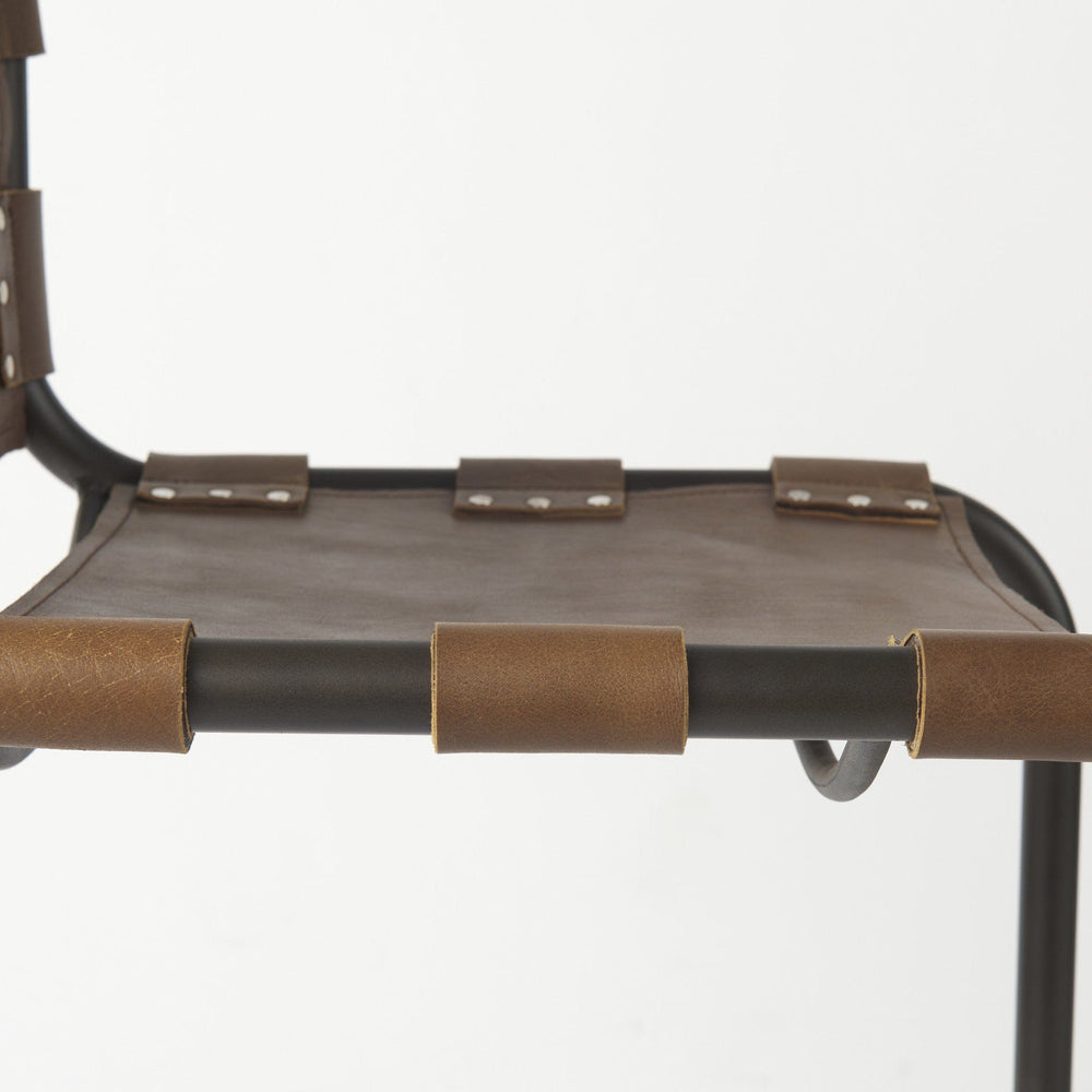 35" Brown Leather And Steel Bar Chair - Homeroots - Flyclothing LLC