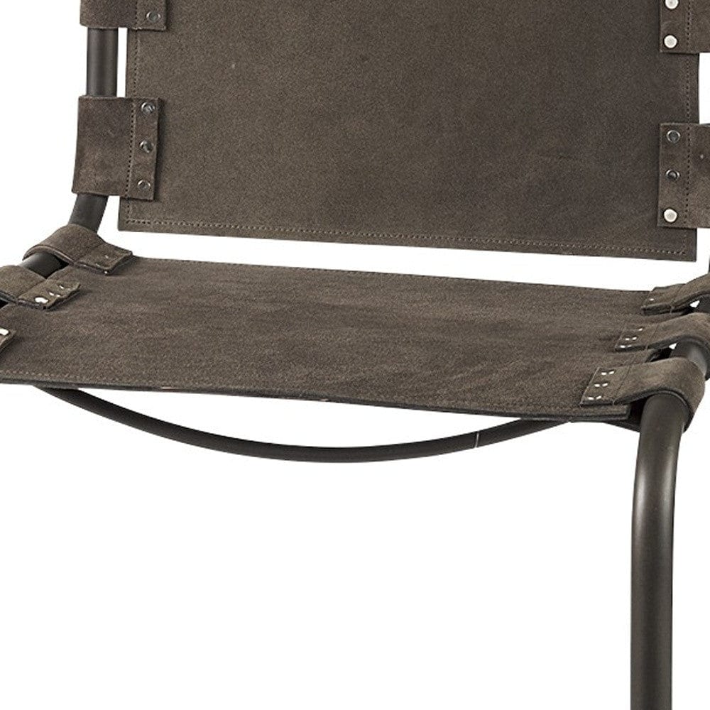 30" Brown And Black Leather And Iron Bar Chair - Homeroots - Flyclothing LLC