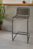 30" Brown And Black Leather And Iron Bar Chair - Homeroots