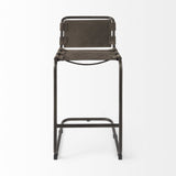 30" Brown And Black Leather And Iron Bar Chair - Homeroots