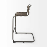 30" Brown And Black Leather And Iron Bar Chair - Homeroots