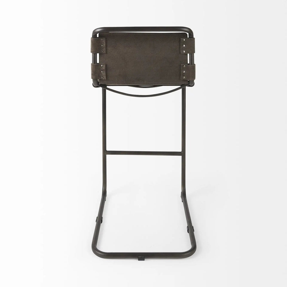 30" Brown And Black Leather And Iron Bar Chair - Homeroots - Flyclothing LLC