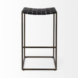 35" Brown And Black Leather And Iron Backless Counter Height Bar Chair - Homeroots