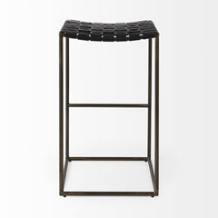 35" Brown And Black Leather And Iron Backless Counter Height Bar Chair