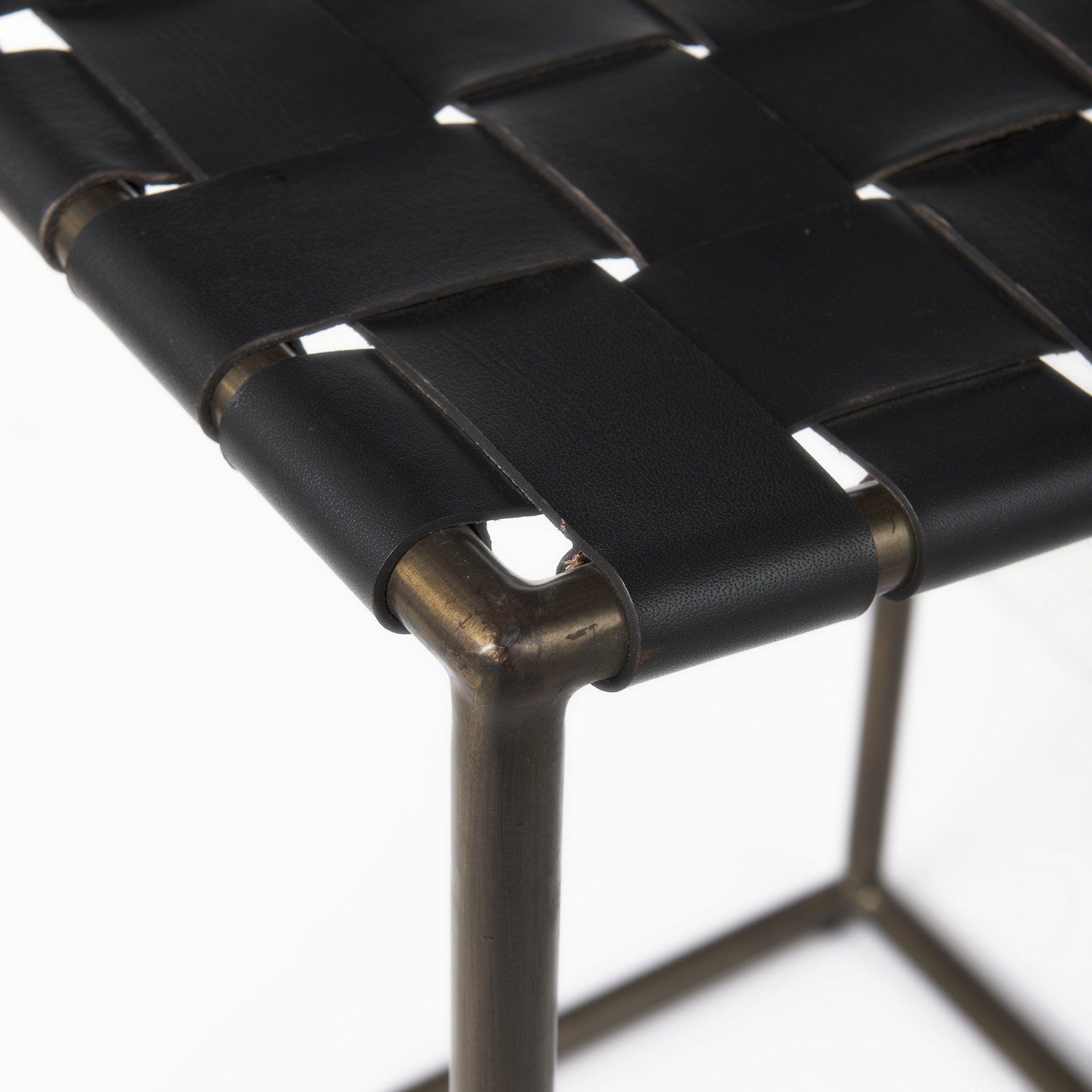 29" Brown Leather And Iron Backless Bar Chair - Homeroots