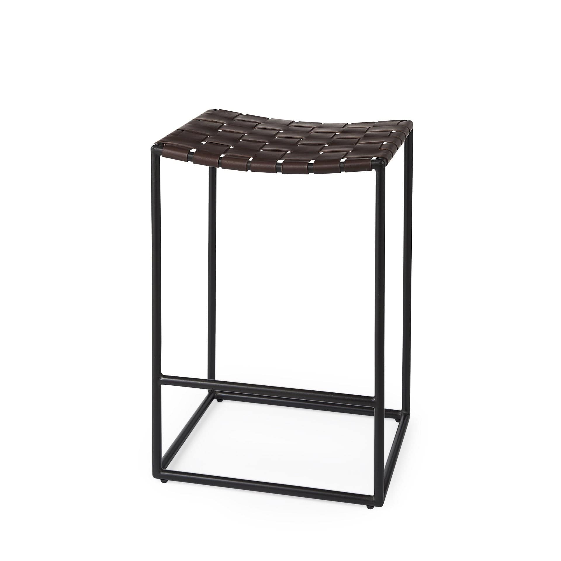 26" Brown And Black Leather And Iron Backless Counter Height Bar Chair - Homeroots - Flyclothing LLC