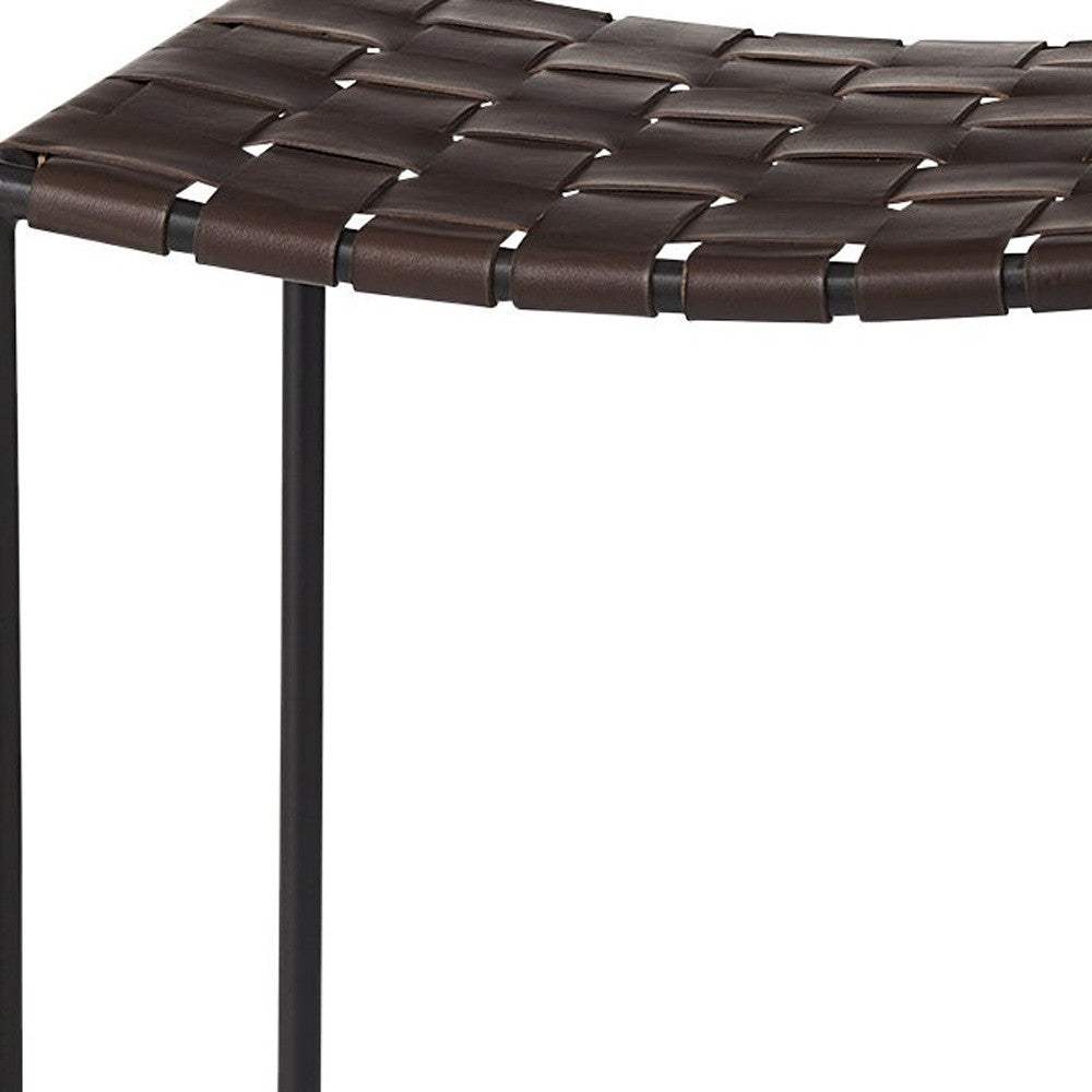 26" Brown And Black Leather And Iron Backless Counter Height Bar Chair - Homeroots - Flyclothing LLC