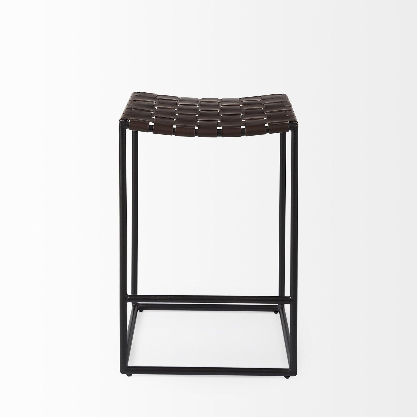 26" Brown And Black Leather And Iron Backless Counter Height Bar Chair - Homeroots - Flyclothing LLC
