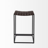 26" Brown And Black Leather And Iron Backless Counter Height Bar Chair - Homeroots - Flyclothing LLC