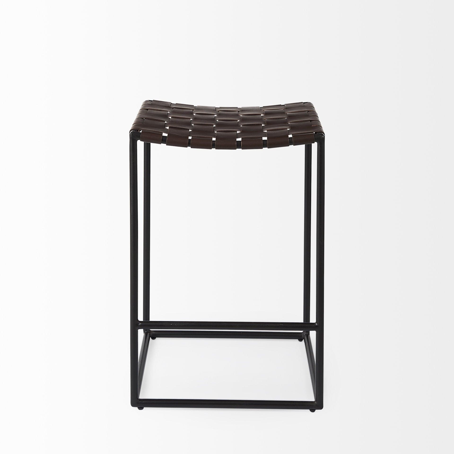 26" Brown And Black Leather And Iron Backless Counter Height Bar Chair - Homeroots - Flyclothing LLC