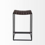 26" Brown And Black Leather And Iron Backless Counter Height Bar Chair - Homeroots