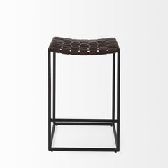 26" Brown And Black Leather And Iron Backless Counter Height Bar Chair