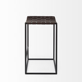 26" Brown And Black Leather And Iron Backless Counter Height Bar Chair - Homeroots - Flyclothing LLC