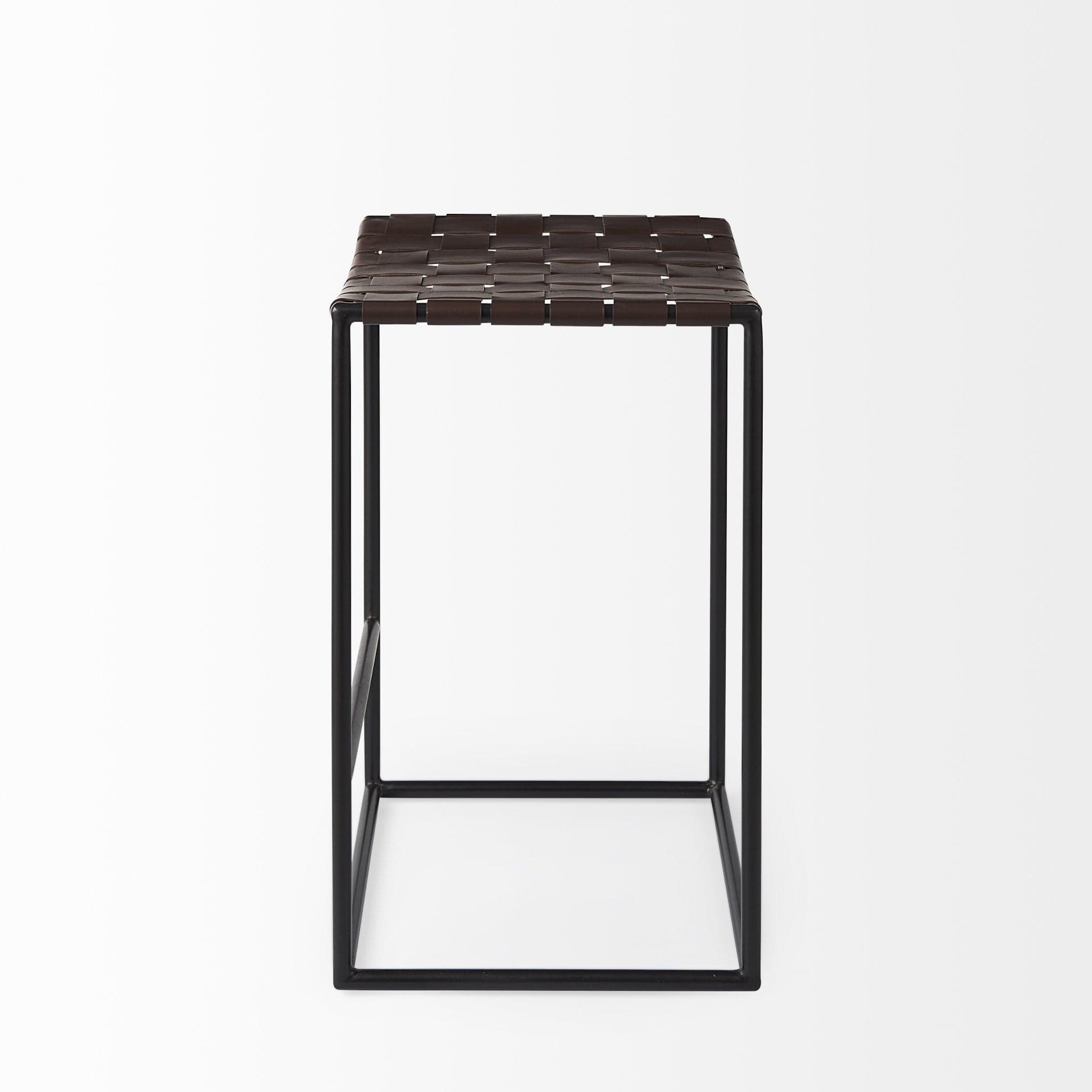 26" Brown And Black Leather And Iron Backless Counter Height Bar Chair - Homeroots - Flyclothing LLC