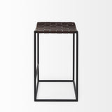 26" Brown And Black Leather And Iron Backless Counter Height Bar Chair - Homeroots