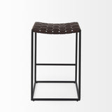 26" Brown And Black Leather And Iron Backless Counter Height Bar Chair - Homeroots - Flyclothing LLC