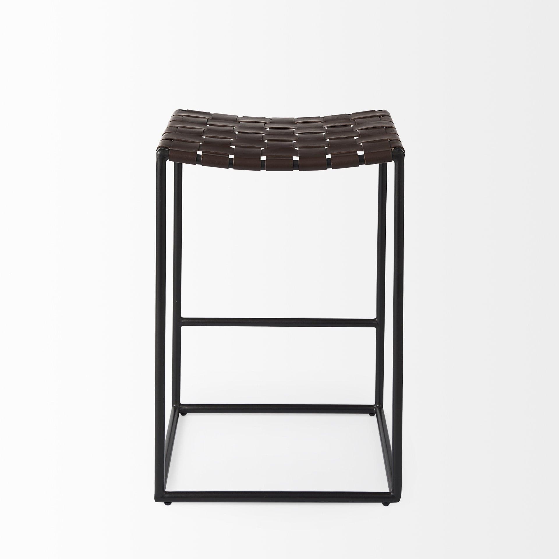 26" Brown And Black Leather And Iron Backless Counter Height Bar Chair - Homeroots - Flyclothing LLC