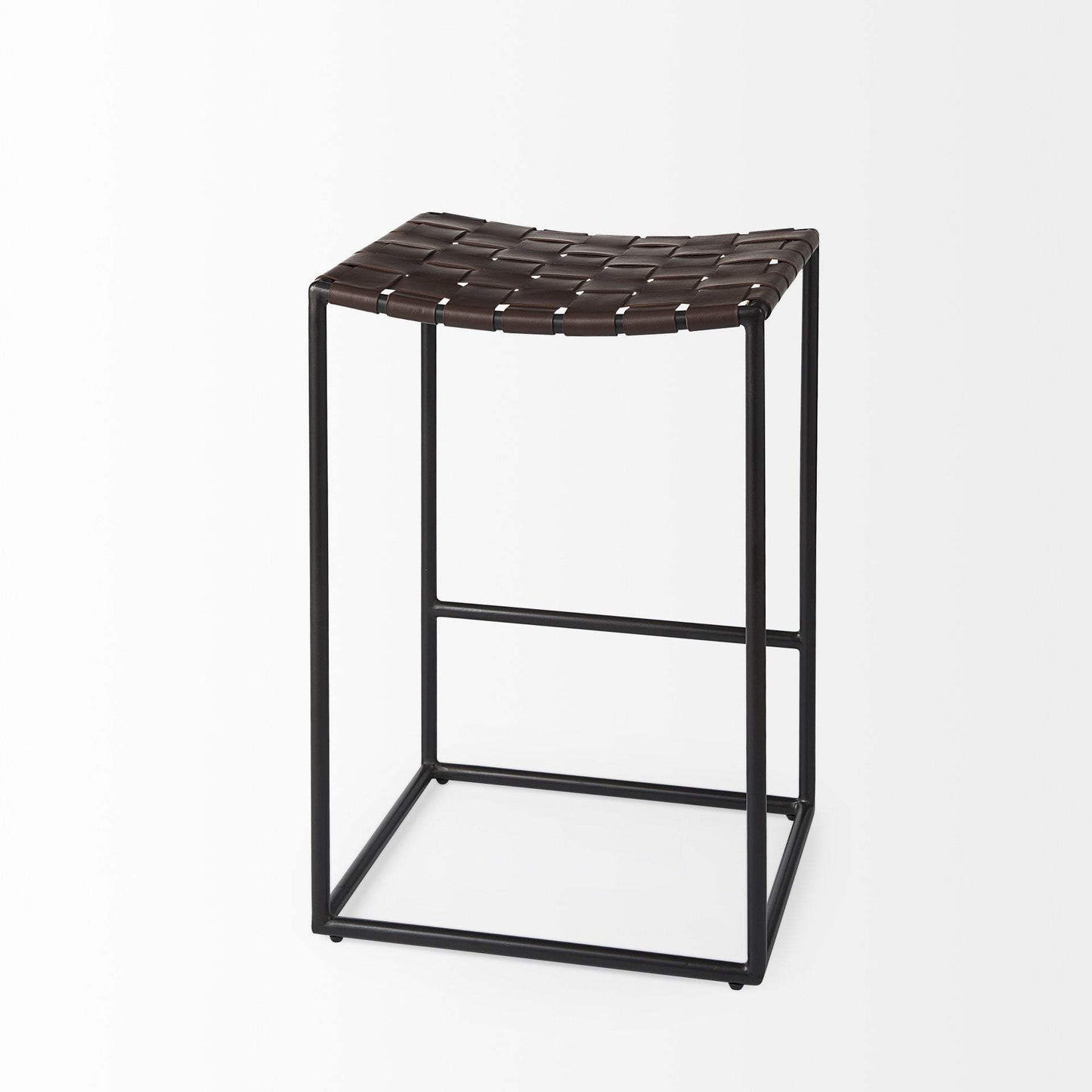26" Brown And Black Leather And Iron Backless Counter Height Bar Chair - Homeroots - Flyclothing LLC
