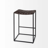 26" Brown And Black Leather And Iron Backless Counter Height Bar Chair - Homeroots - Flyclothing LLC