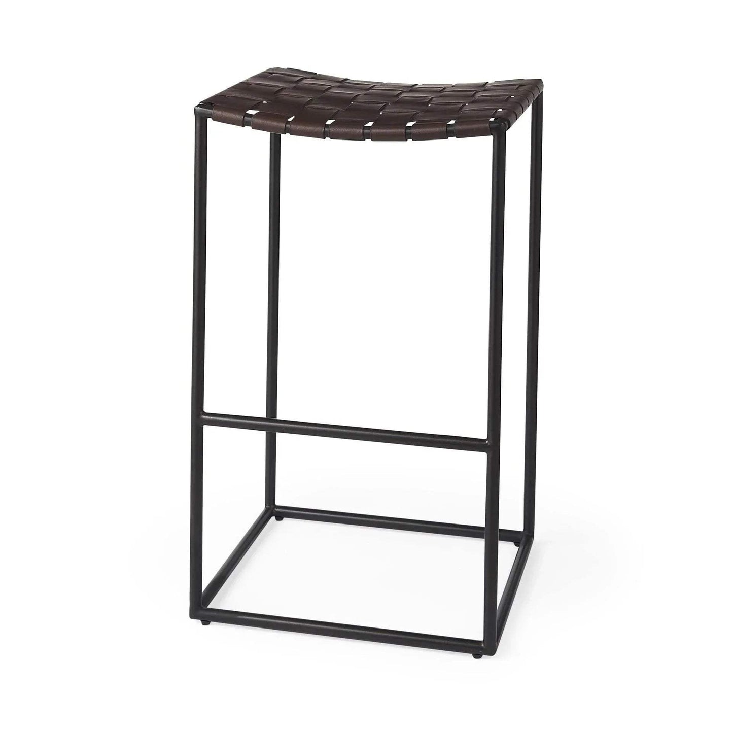 30" Brown And Black Leather And Iron Backless Bar Height Bar Chair - Homeroots - Flyclothing LLC
