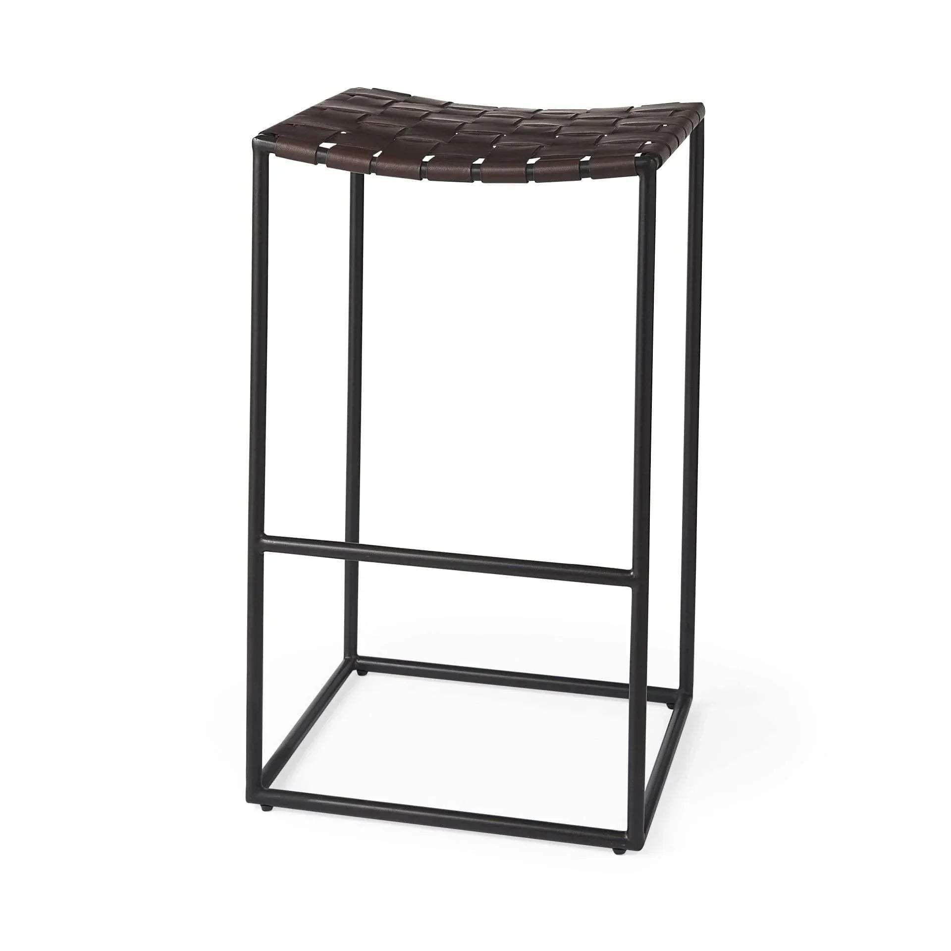 30" Brown And Black Leather And Iron Backless Bar Height Bar Chair - Homeroots - Flyclothing LLC