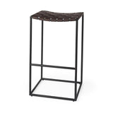 30" Brown And Black Leather And Iron Backless Bar Height Bar Chair - Homeroots