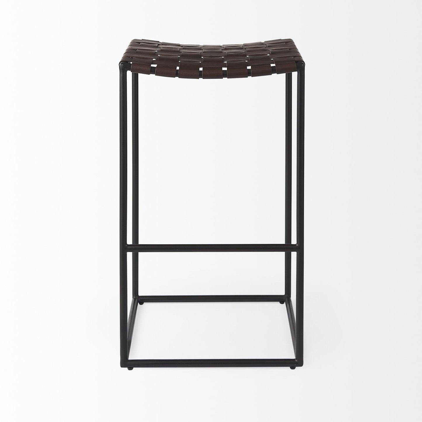 30" Brown And Black Leather And Iron Backless Bar Height Bar Chair - Homeroots - Flyclothing LLC
