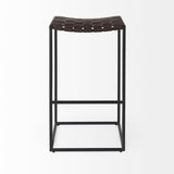 30" Brown And Black Leather And Iron Backless Bar Height Bar Chair - Homeroots - Flyclothing LLC