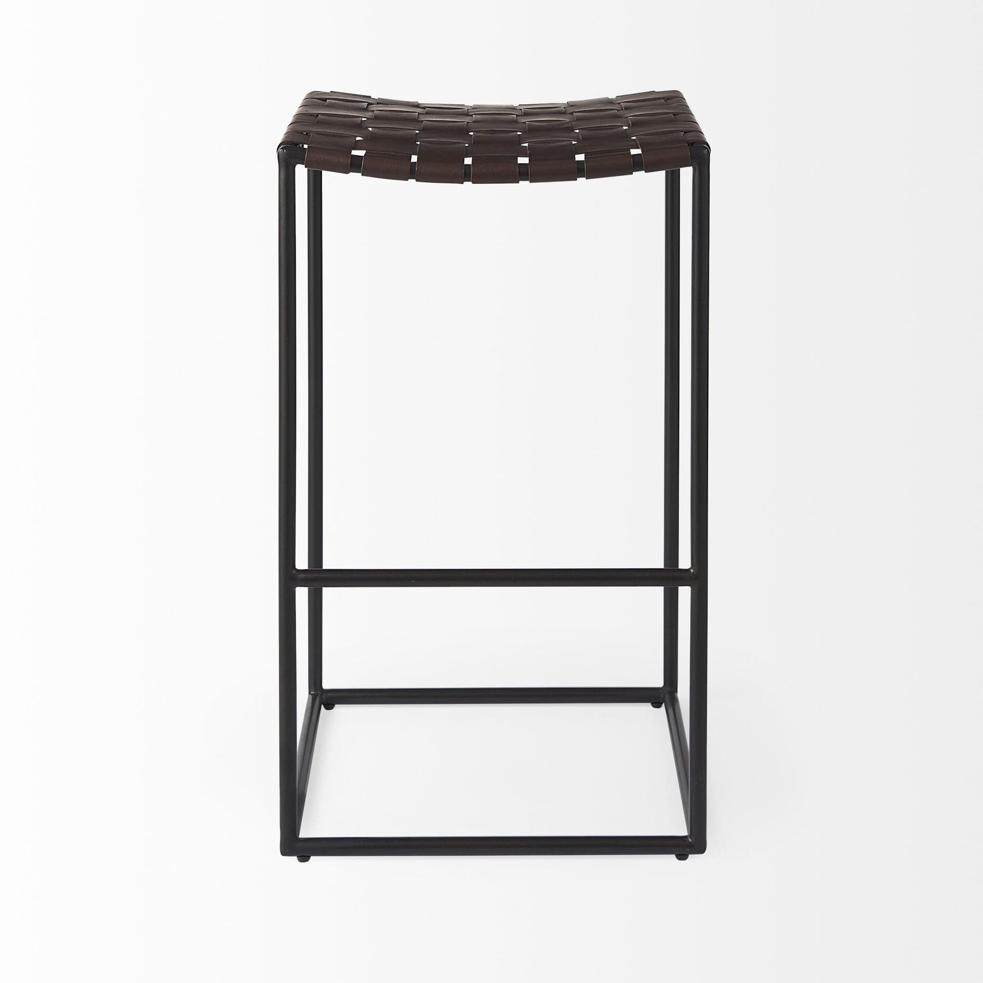30" Brown And Black Leather And Iron Backless Bar Height Bar Chair - Homeroots - Flyclothing LLC