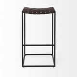 30" Brown And Black Leather And Iron Backless Bar Height Bar Chair - Homeroots
