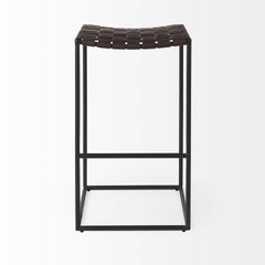 30" Brown And Black Leather And Iron Backless Bar Height Bar Chair