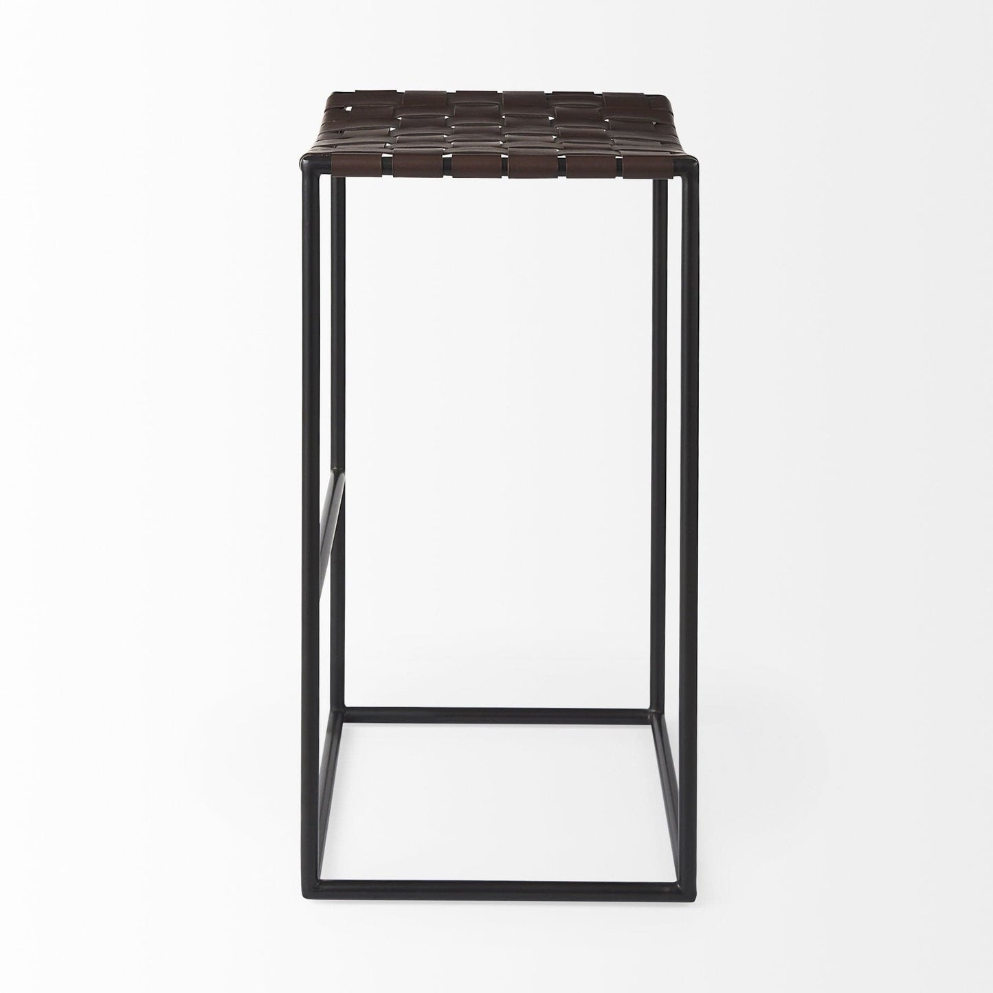 30" Brown And Black Leather And Iron Backless Bar Height Bar Chair - Homeroots - Flyclothing LLC