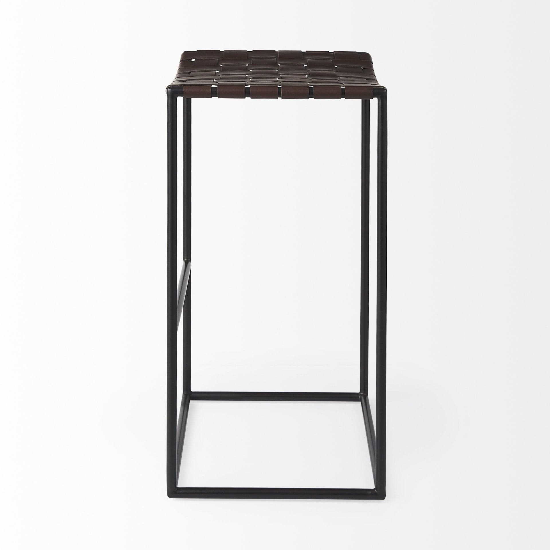 30" Brown And Black Leather And Iron Backless Bar Height Bar Chair - Homeroots - Flyclothing LLC