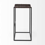 30" Brown And Black Leather And Iron Backless Bar Height Bar Chair - Homeroots