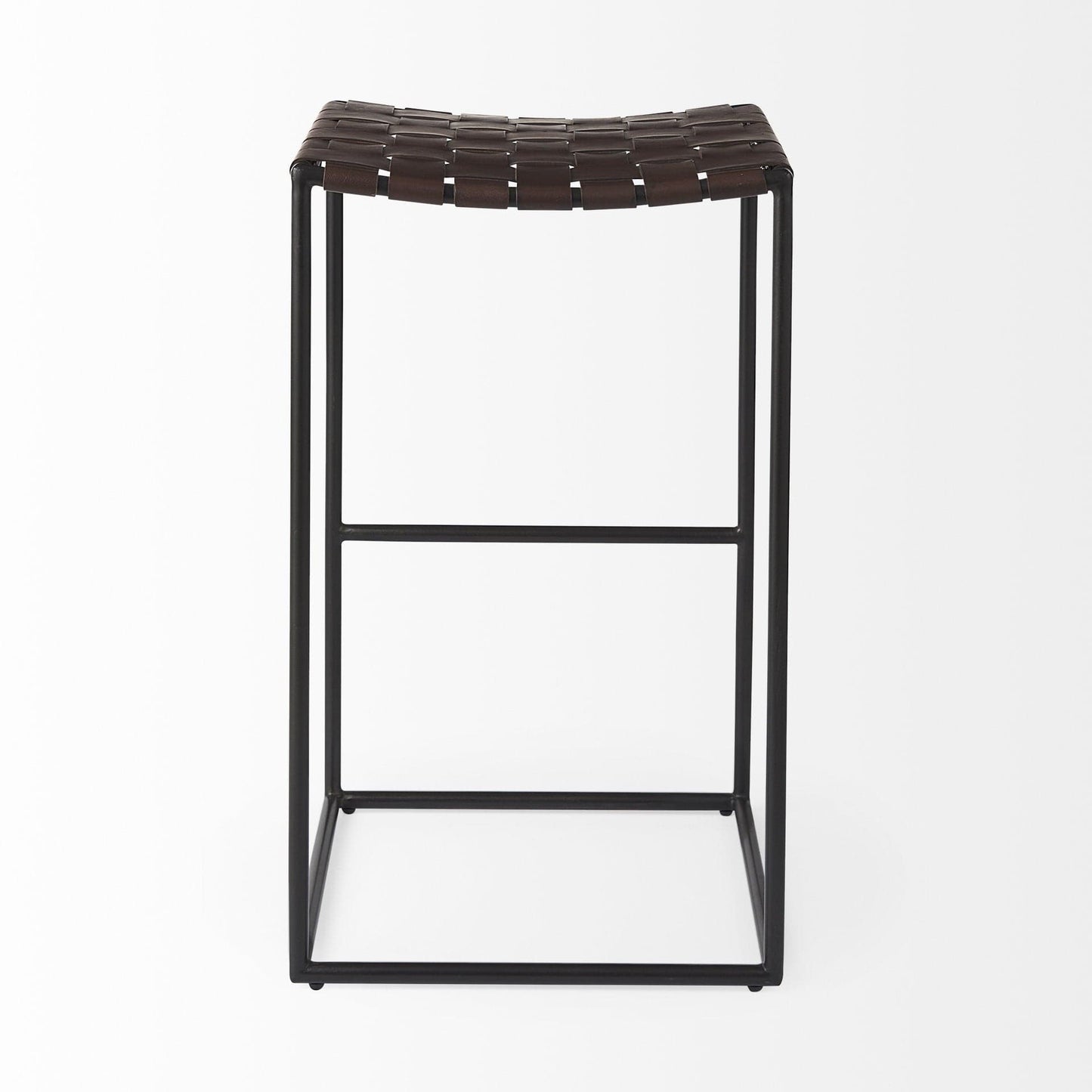 30" Brown And Black Leather And Iron Backless Bar Height Bar Chair - Homeroots - Flyclothing LLC