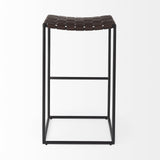 30" Brown And Black Leather And Iron Backless Bar Height Bar Chair - Homeroots - Flyclothing LLC