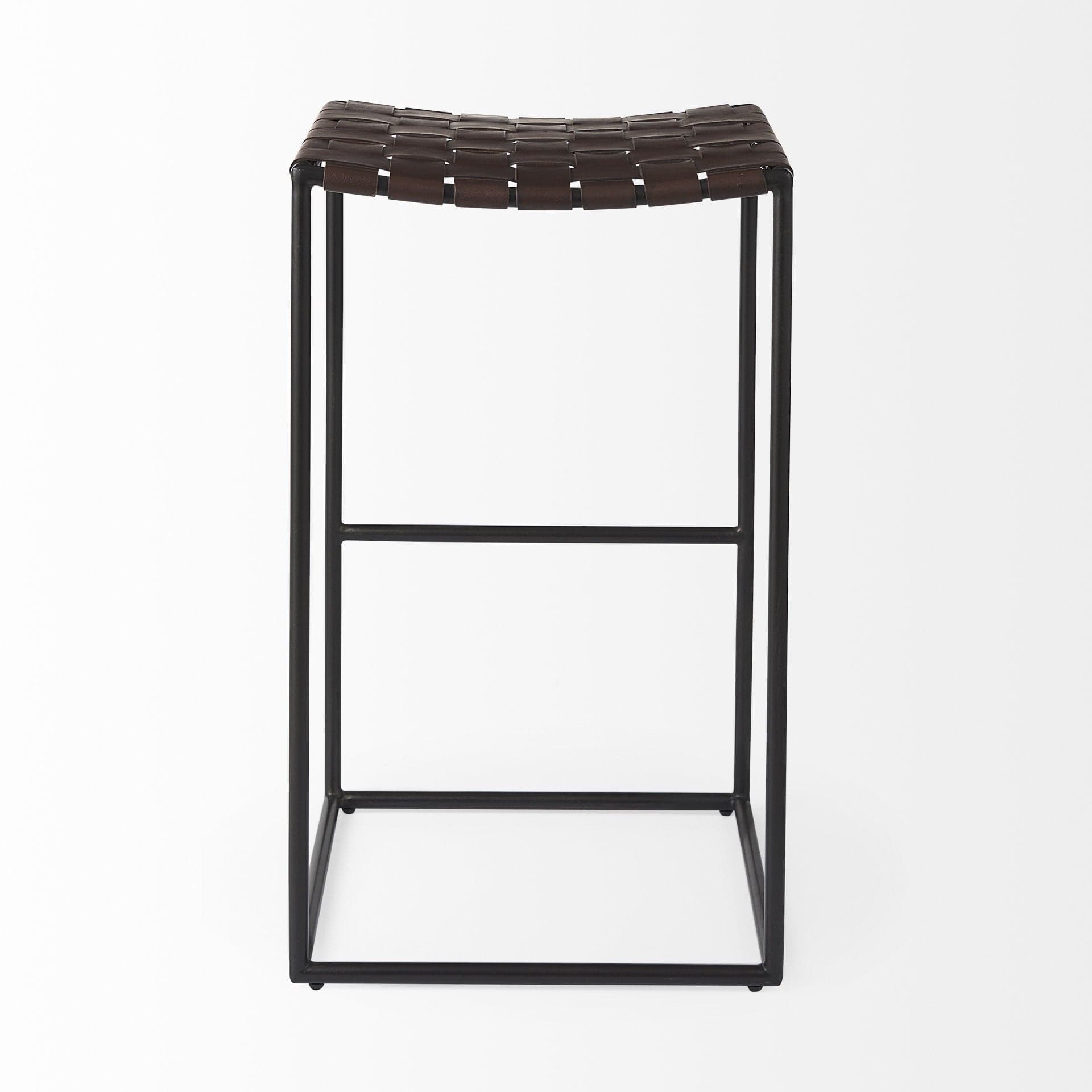 30" Brown And Black Leather And Iron Backless Bar Height Bar Chair - Homeroots - Flyclothing LLC