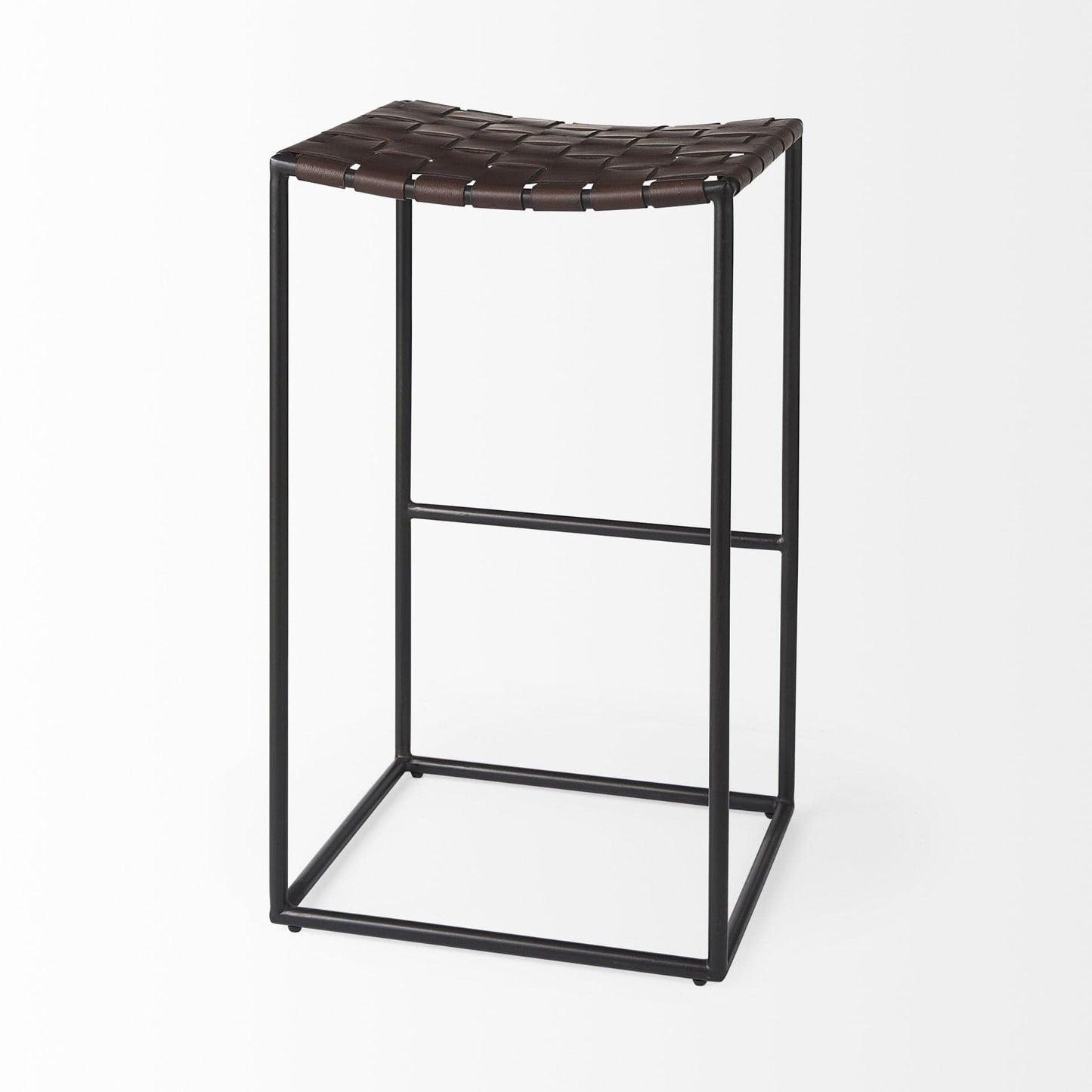 30" Brown And Black Leather And Iron Backless Bar Height Bar Chair - Homeroots - Flyclothing LLC