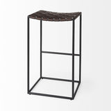 30" Brown And Black Leather And Iron Backless Bar Height Bar Chair - Homeroots - Flyclothing LLC