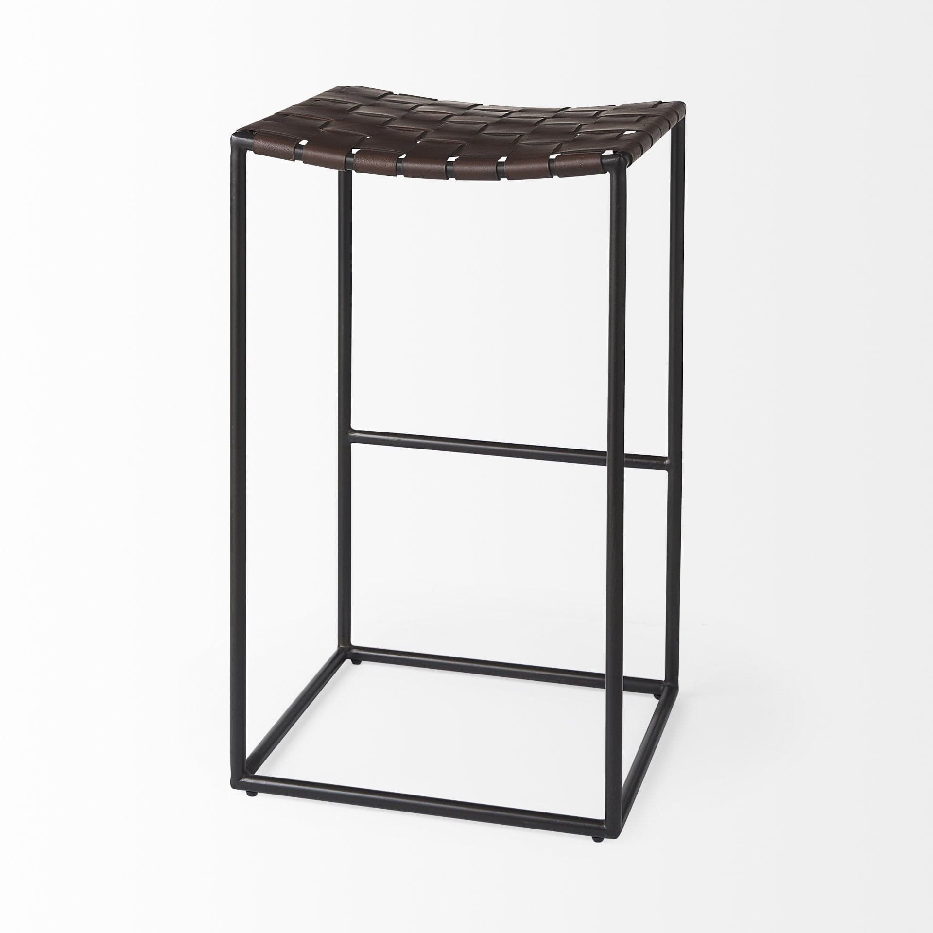 30" Brown And Black Leather And Iron Backless Bar Height Bar Chair - Homeroots - Flyclothing LLC