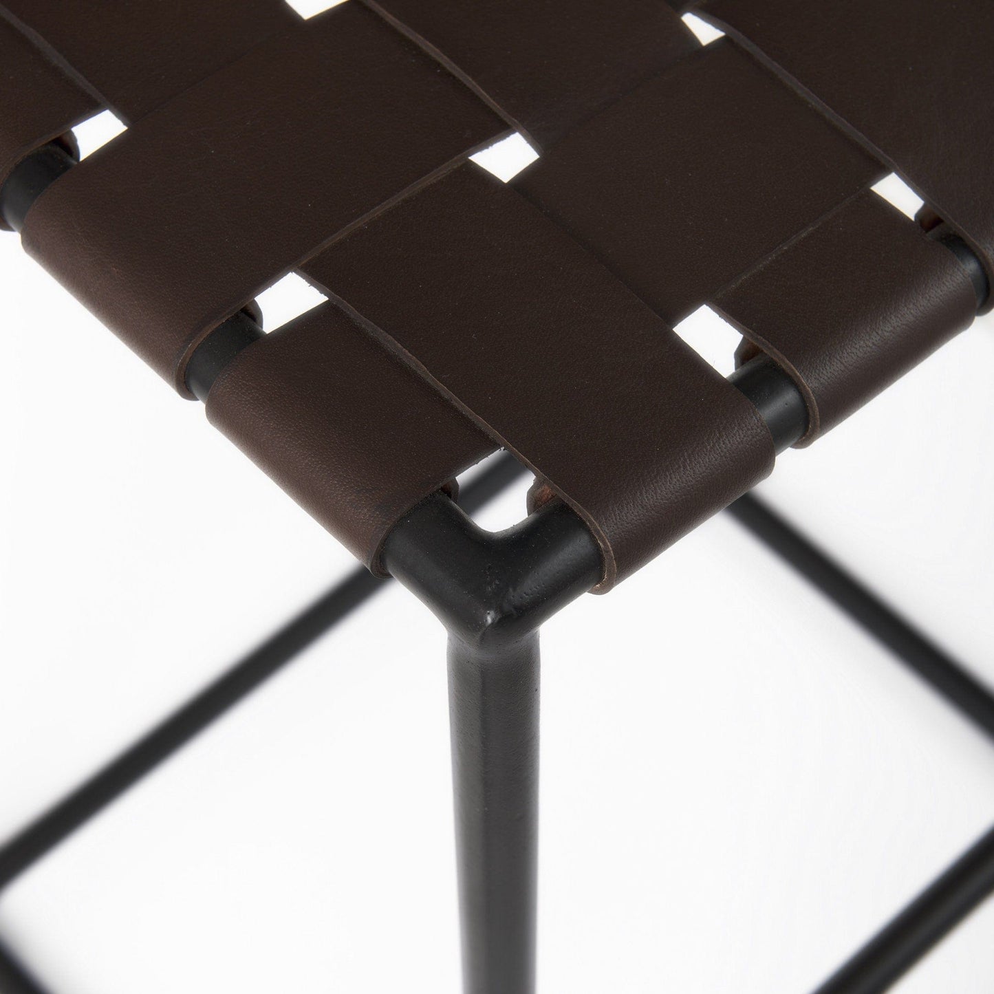 30" Brown And Black Leather And Iron Backless Bar Height Bar Chair - Homeroots - Flyclothing LLC
